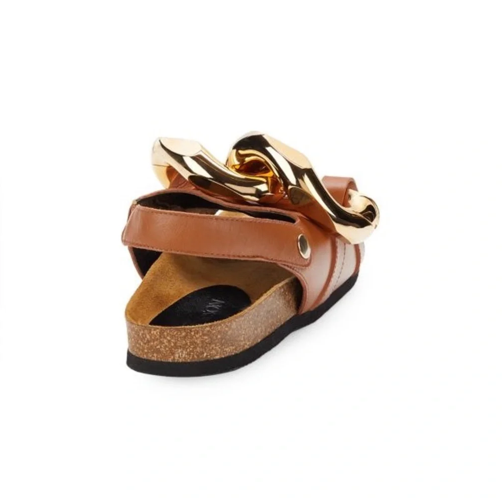 JW ANDERSON Cognac Brown Leather Chain Link Slingback Sandals size 12 NWOB - Picture 4 of 16